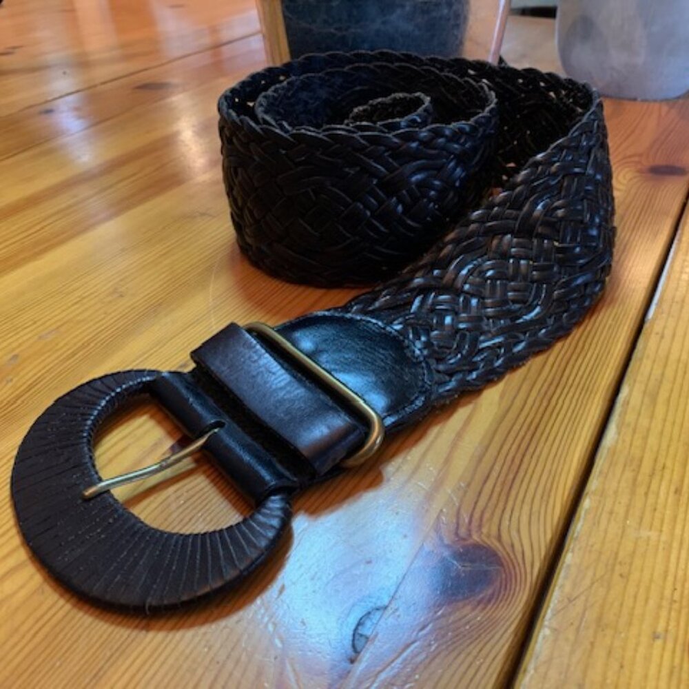 Linea Pelle Woven Black belt with Brass hardware